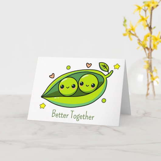 可愛いさやに入った2つのエンドウ豆 ベター・トゥゲザー カード (黄色い花)