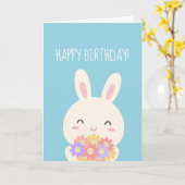 可愛いすごいかわいいバニー&フラワーズハッピーバースデー カード (黄色い花)