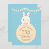 可愛いすごいかわいいラビットベビーブルー子供の誕生日 招待状 (正面/裏面)