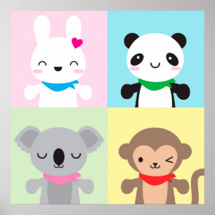 可愛いすごいかわいい動物のマスコット ポスター