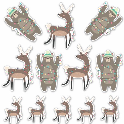 可愛いすごいクマとトナカイのクリスマス シール (正面)