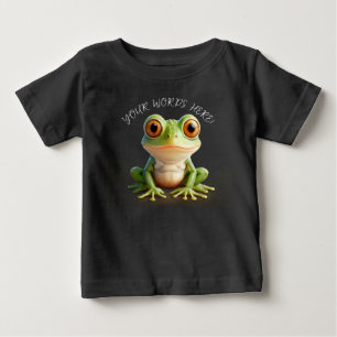 可愛いすごいグリーンカエル漫画の編集文字 ベビーTシャツ