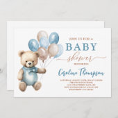 可愛いすごいテディベアボーイブルーパステルベイビーシャワー 招待状 (正面/裏面)