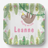 可愛いすごいナマケモノの女の子の誕生日 ペーパープレート (正面)