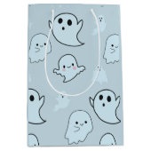 可愛いすごいブルー幽霊ライトブルーハロウィーン ミディアムペーパーバッグ (正面)
