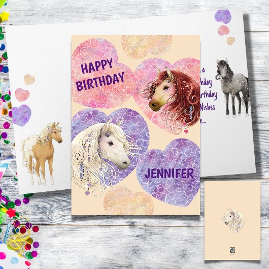 可愛いすごいボホポニーピンクパープル誕生日カード カード