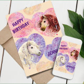 可愛いすごいボホポニーピンクパープル誕生日カード カード