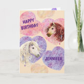 可愛いすごいボホポニーピンクパープル誕生日カード カード (正面)
