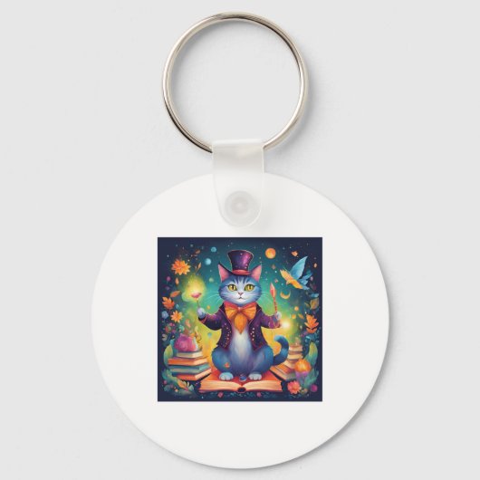 可愛いすごい魔法使い猫シール キーホルダー (正面)