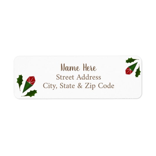 可愛いすてき抽象芸術赤いバラ緑のヒイラギク ラベル (正面)