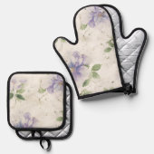 可愛いすみれ色のラベンダー 鍋つかみ&鍋敷きセット (正面/裏面)