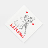 可愛いたった今結婚しました漫画新郎新婦レッド結婚ズ スタンダードランチョンナプキン (角)