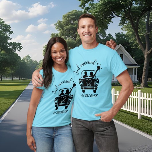 可愛いたった今結婚しました結婚add date tシャツ