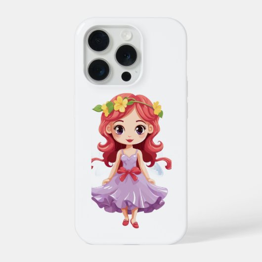 可愛いちびフェアリープリンセス紫のドレス iPhone 15 iPhoneケース (裏面)
