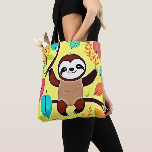可愛いつるナマケモノの木 トートバッグ (クローズアップ)