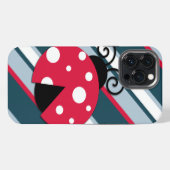 可愛いてんとう虫の赤白青ストライプ柄 iPhoneケース (裏面横)