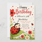 可愛いてんとう虫の6歳の誕生日パーティー 招待状 (正面)