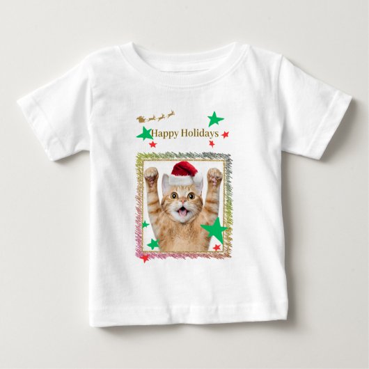可愛いねこのクリスマスデザイン♡ ベビーTシャツ (正面)