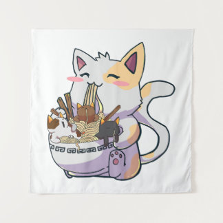 可愛いねこラーメン丼アニメ日本 タペストリー