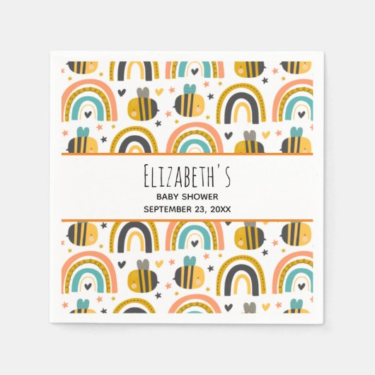 可愛いのまわりにと虹のパターン赤ちゃんシャワーN スタンダードカクテルナプキン (正面)