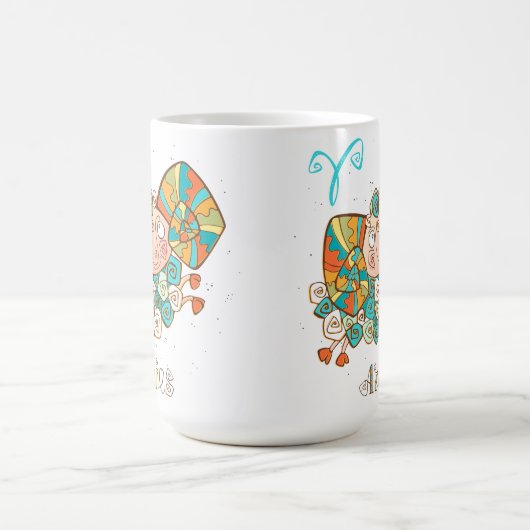 可愛いふわふわの牡羊座 コーヒーマグカップ (中央)
