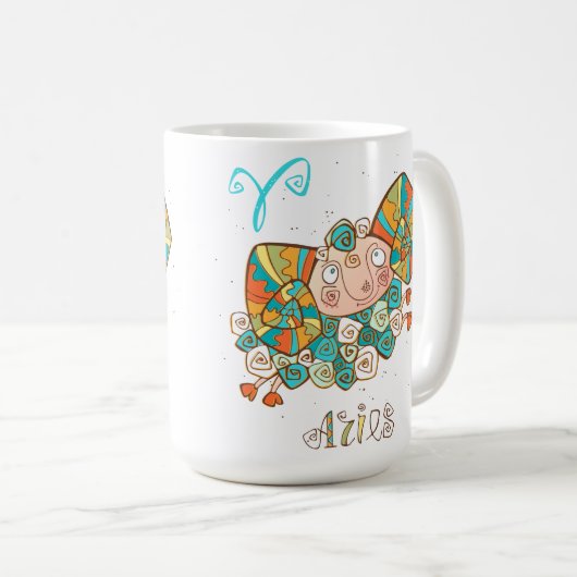 可愛いふわふわの牡羊座 コーヒーマグカップ (正面右)