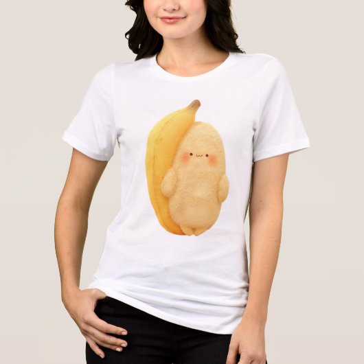 可愛いふわふわバナナの精とバラ色のほっぺたの女性用 トライブレンドTシャツ (正面)