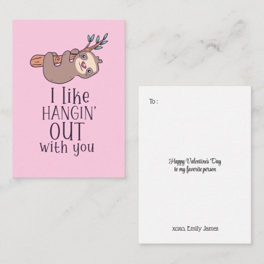 可愛いぶら下がったナマケモノおもしろいのキッズバレンタインデー ノートカード (正面/裏面)