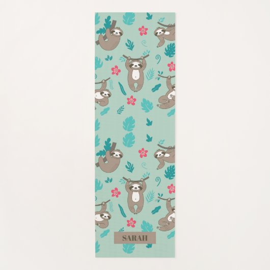 可愛いぶら下がったナマケモノパーソナライズされたの名前  ヨガマット (正面)