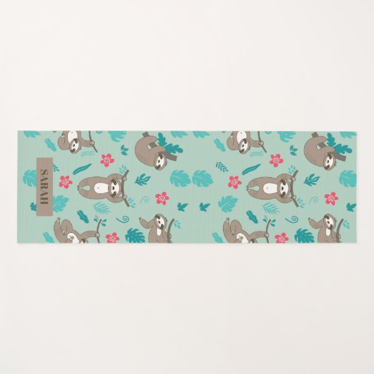 可愛いぶら下がったナマケモノパーソナライズされたの名前  ヨガマット (正面(横))