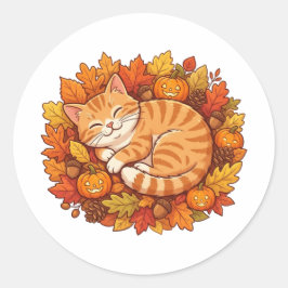 可愛いほっこり秋の気配 猫 紅葉 かぼちゃ ラウンドシール