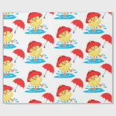 可愛いよくはしゃぐアヒル ラッピングペーパー (フラット)