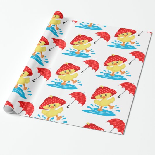 可愛いよくはしゃぐアヒル ラッピングペーパー (アンロールド)
