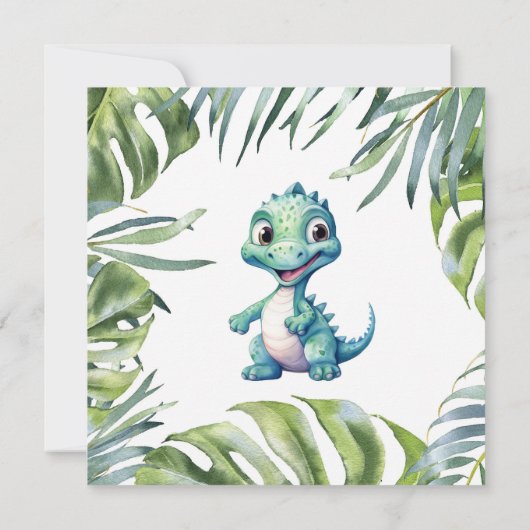 可愛いよくはしゃぐ恐竜の赤ちゃんシャワー 招待状 (裏面)