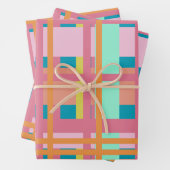 可愛いよくはしゃぐ格子模様の線(青) ラッピングペーパーシート (インサイチュ)