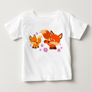 可愛いよくはしゃぐ漫画キツネベビーTシャツ ベビーTシャツ