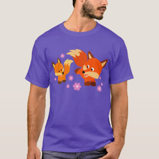 可愛いよくはしゃぐ漫画キツネTシャツ Tシャツ