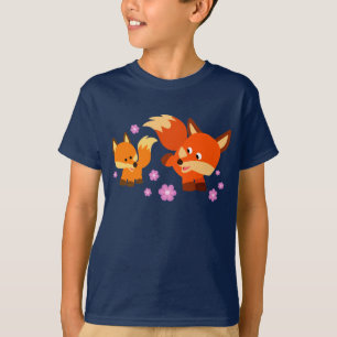 可愛いよくはしゃぐ漫画キツネTシャツ Tシャツ