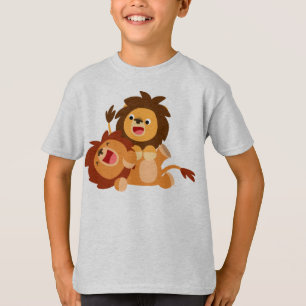 可愛いよくはしゃぐ漫画ライオンズ2人Tシャツ Tシャツ