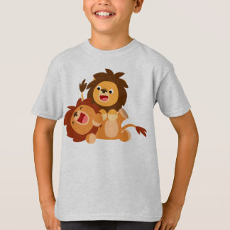 可愛いよくはしゃぐ漫画ライオンズ2人Tシャツ Tシャツ