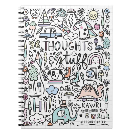 可愛いらくがきのThoughts & Stuff ノートブック (正面)