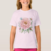 可愛いらしい庭の虫と芍薬の水彩アート Tシャツ (正面)