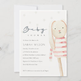 可愛いアイボリーピンクバニーソフトおもちゃベビーシャワー招待状 サンキューカード