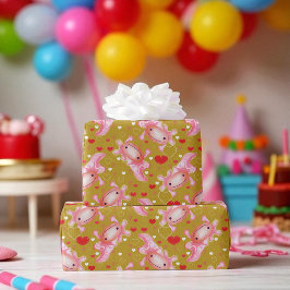 可愛いアキソロトル愛、ピンクハート、おもしろいギフト ラッピングペーパー