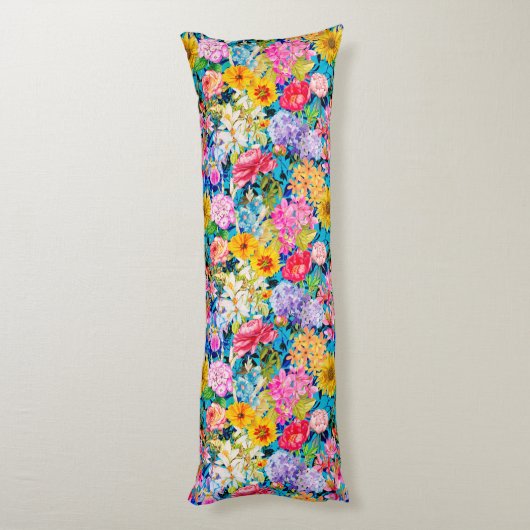 可愛いアクアイエローエレガントフローラル ボディピロー (裏面 (縦))