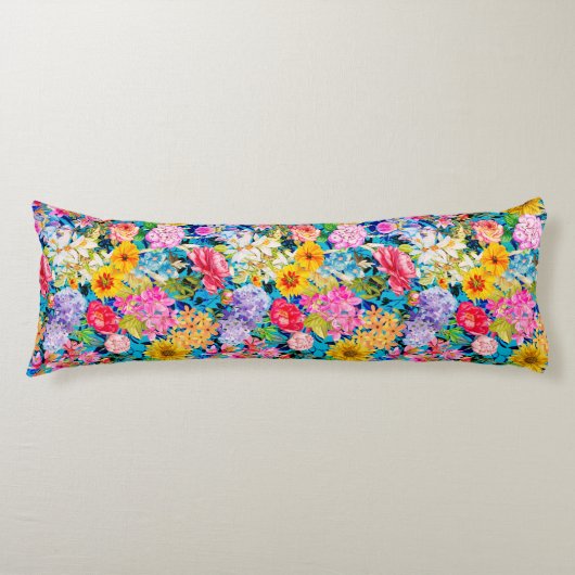 可愛いアクアイエローエレガントフローラル ボディピロー (正面)