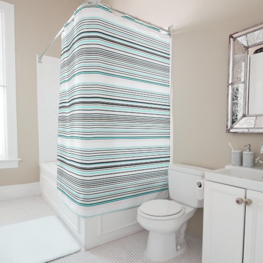 可愛いアクアグレイストライプ シャワーカーテン (インサイチュ)