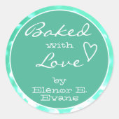 可愛いアクアティール（緑がかった色）グリーンオーブ焼いたスフレーム愛 ラウンドシール (正面)