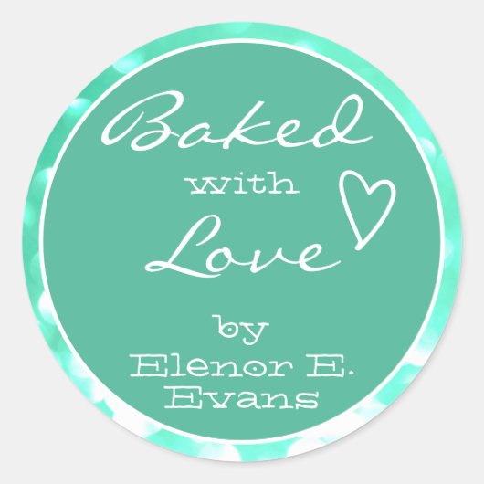 可愛いアクアティール（緑がかった色）グリーンオーブ焼いたスフレーム愛 ラウンドシール (正面)