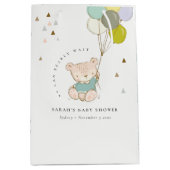 可愛いアクアビーリーウェイベアーベアーバルーンベイビーシャワー ミディアムペーパーバッグ (正面)